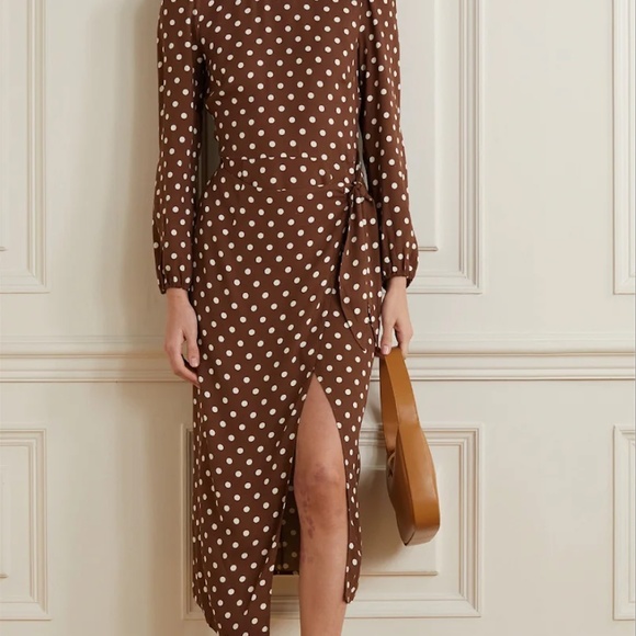 Reformation Brown Polka Dot Midi Dress - Picture 2 of 7